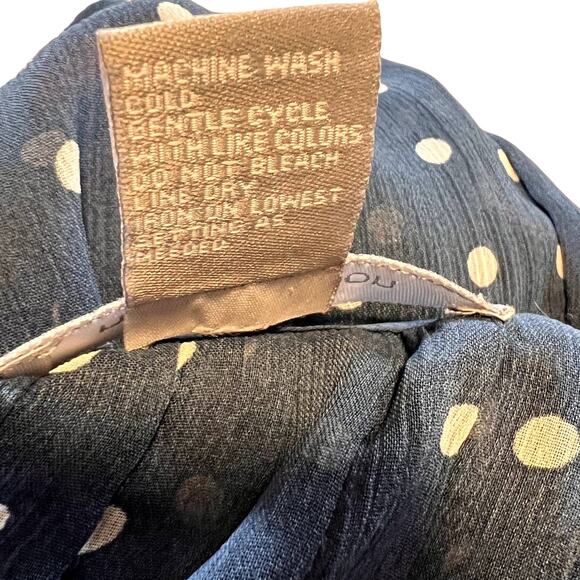 NY Collection, Navy Sheer Top, White Polkadots, Waist Tie, S - Picture 6 of 8